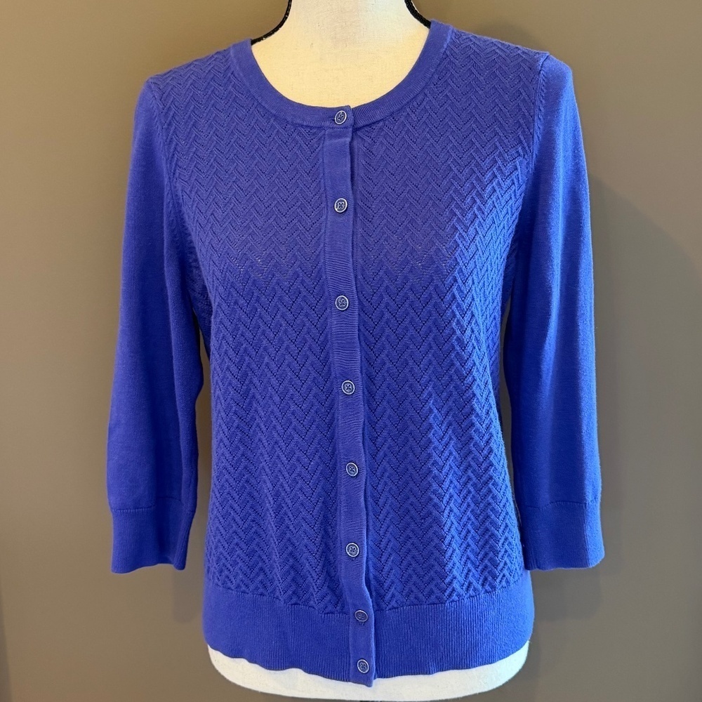 Talbots Women's Blue Purple Cardigan Classic Crochet, Size Large